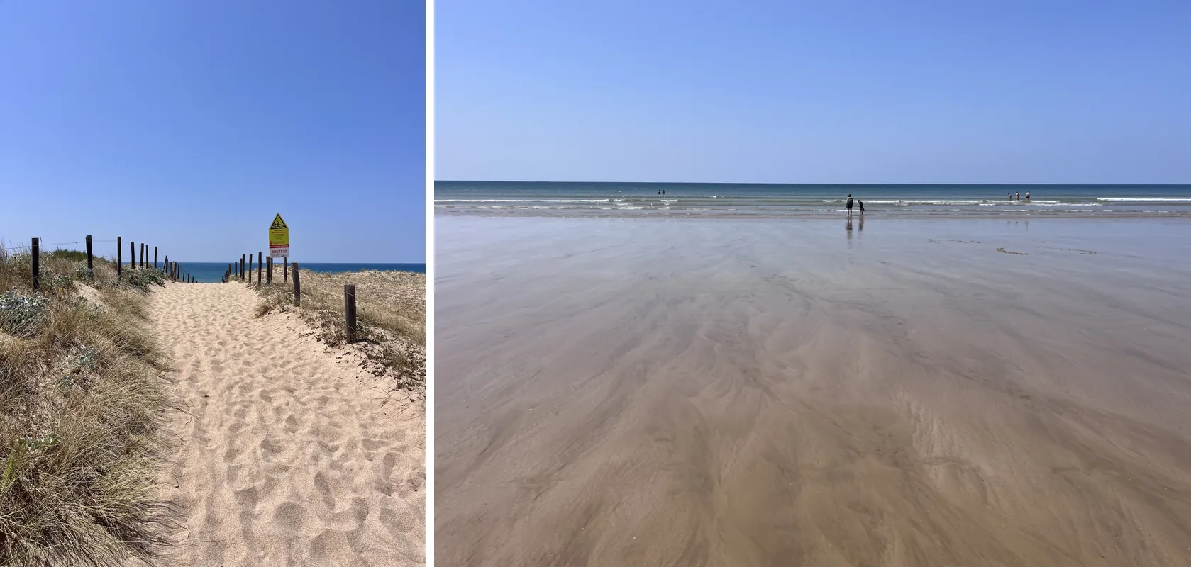 Chemin de sable et plage de la dune de la Garèche à marée basse en Vendée