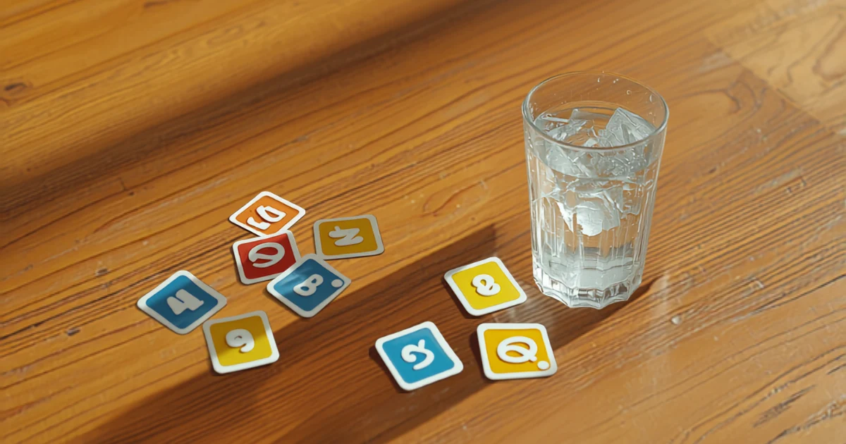 Jeu de société canicule enfant type Skyjo avec un verre d'eau glacée, activité fraîcheur en intérieur