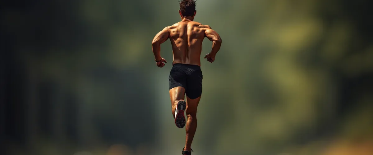 Coureur en pleine foulée lors d'une course à pied, photographié avec un fort effet de bokeh en arrière-plan