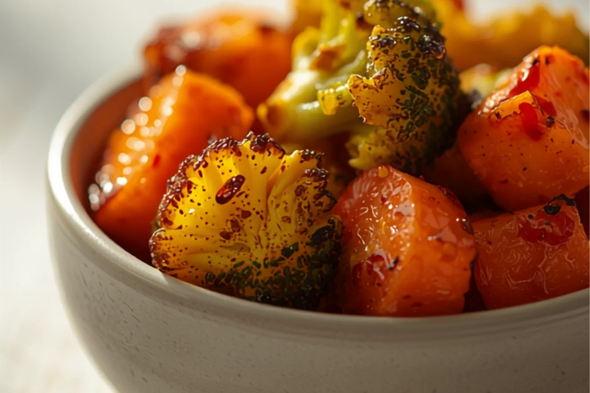 Légumes croustillants (brocolis et carottes) cuits au Ninja CRISPi dans un bol
