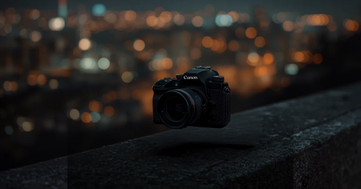 Appareil photo reflex en appui sur un muret la nuit, technique pour une photo de nuit sans trépied