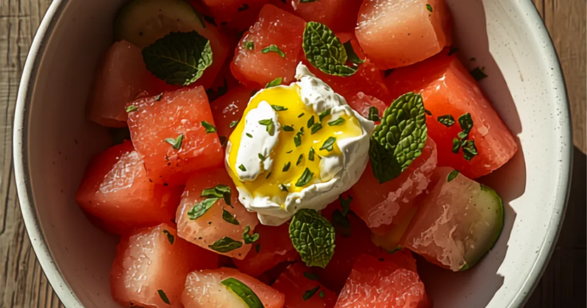 Salade burrata, pastèque et concombre, une des recettes d'été faciles préférées de Champ Libre