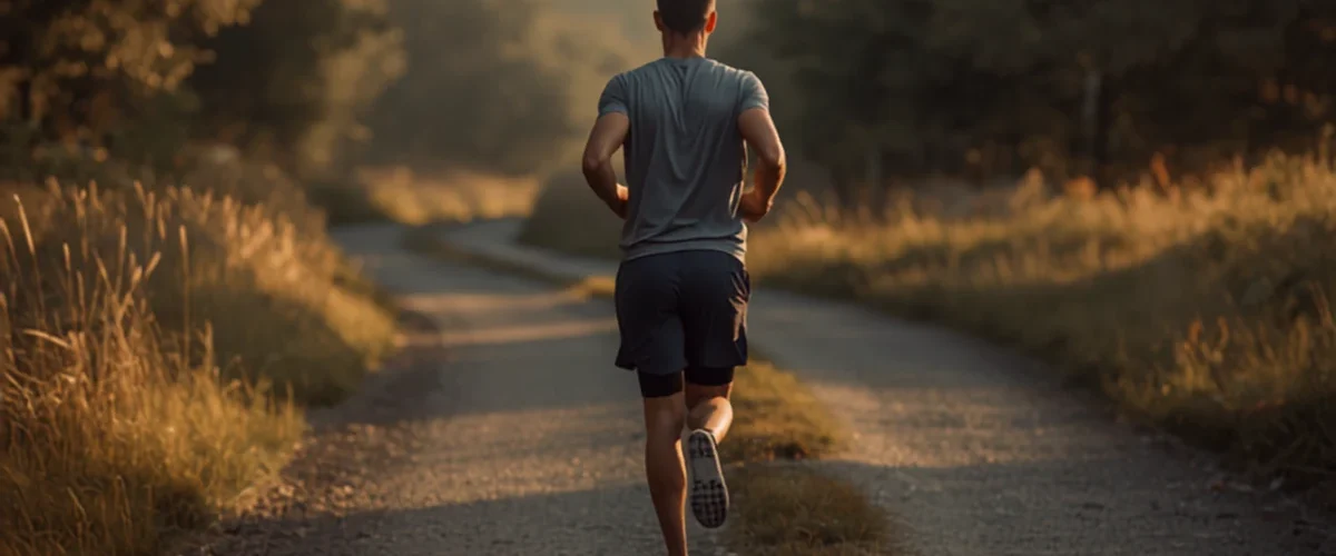 Coureur débutant sur un chemin de campagne au petit matin, illustrant combien de fois par semaine courir sans se blesser