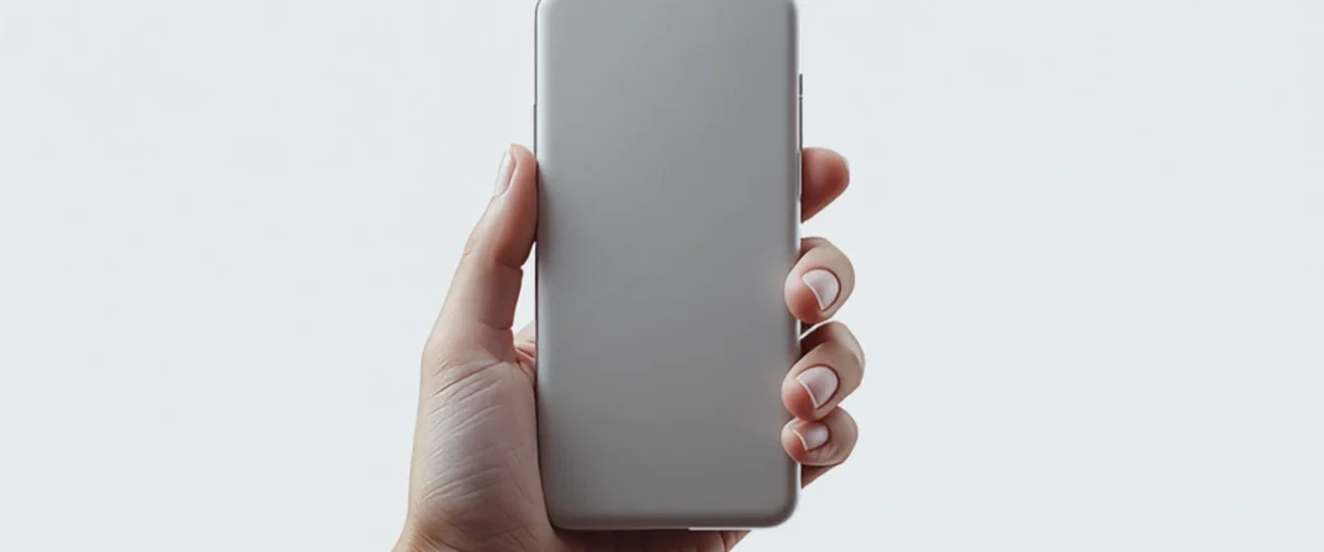 Main tenant un smartphone générique, illustrant les rumeurs autour de la sortie de l'iPhone 18