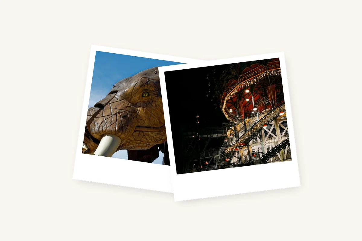 Grand éléphant Machines de l'île Nantes et Carrousel des Mondes Marins de nuit