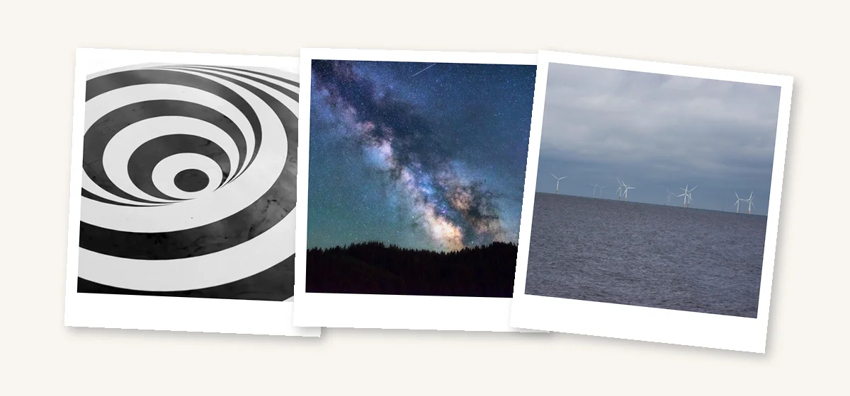 Spirale d'illusion d'optique, ciel étoilé et éoliennes en mer pour des sorties culturelles à petit prix un jour de pluie